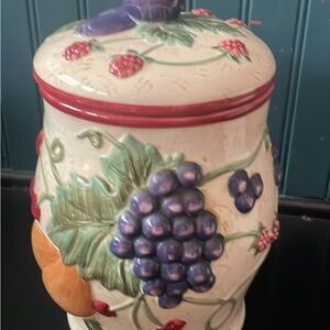 Decorative Ceramic Storage Jar with Grapes Design